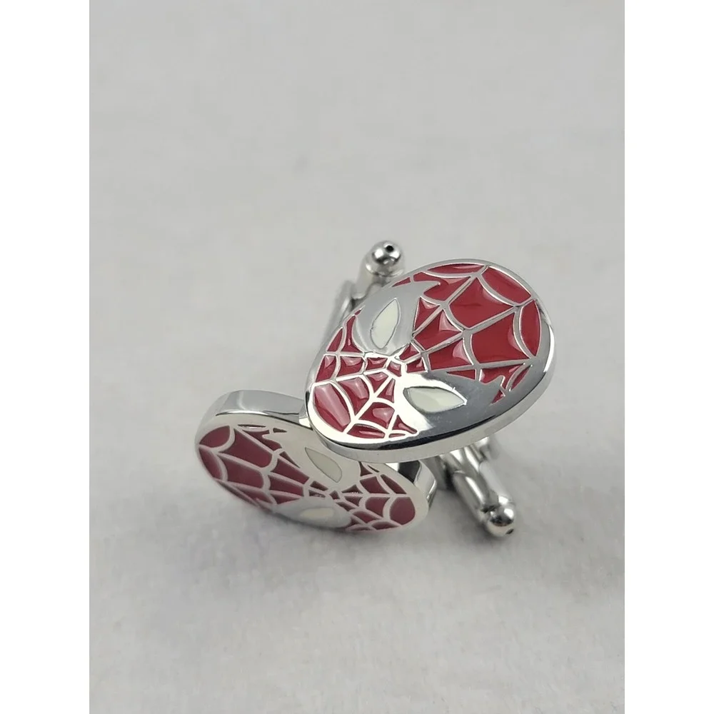 Spiderman Head Silvertone Cufflinks New Without Tags